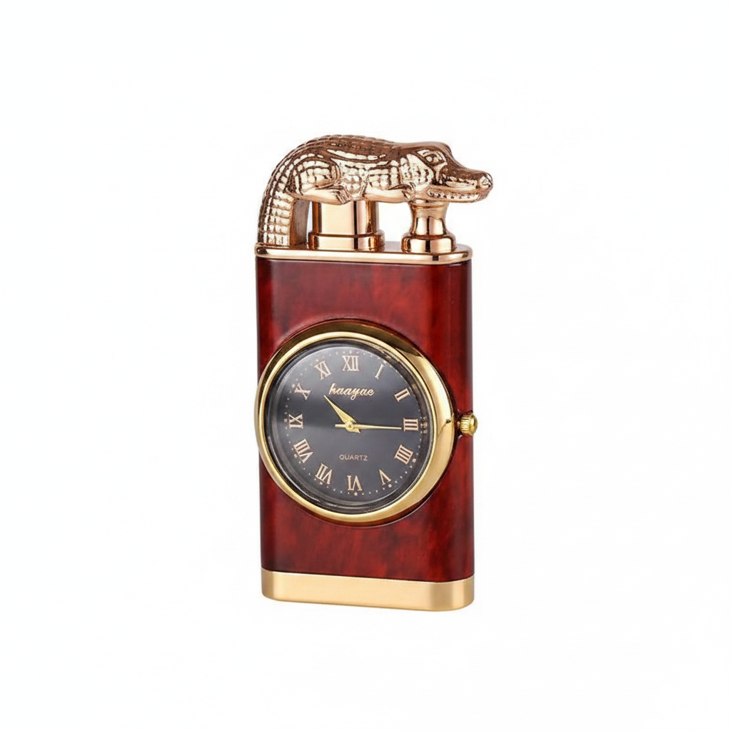 Encendedor Cocodrilo con Reloj disponible en el rancho cigars
